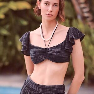 Anthropologie Daily Practice Black Noir Jerry Cinched Cropped Top Size XL